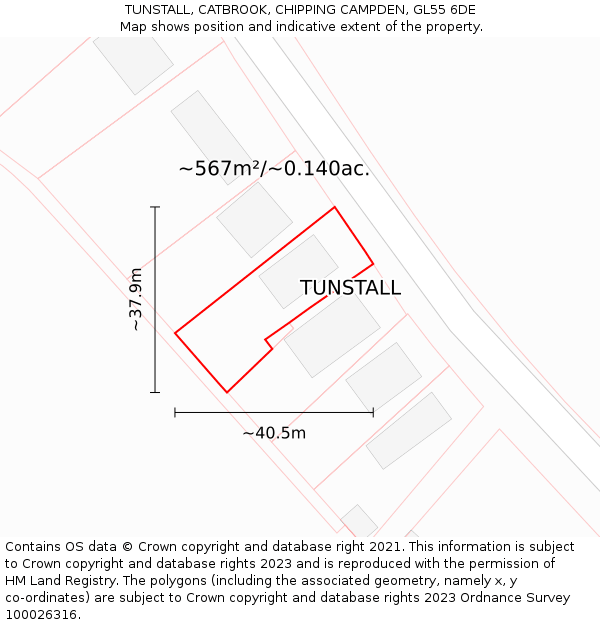 TUNSTALL, CATBROOK, CHIPPING CAMPDEN, GL55 6DE: Plot and title map