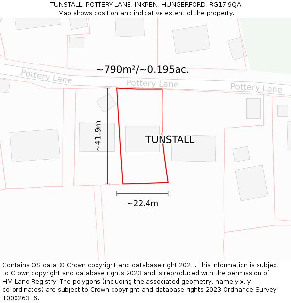 TUNSTALL, POTTERY LANE, INKPEN, HUNGERFORD, RG17 9QA: Plot and title map