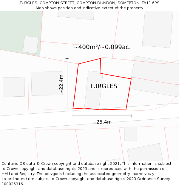 TURGLES, COMPTON STREET, COMPTON DUNDON, SOMERTON, TA11 6PS: Plot and title map