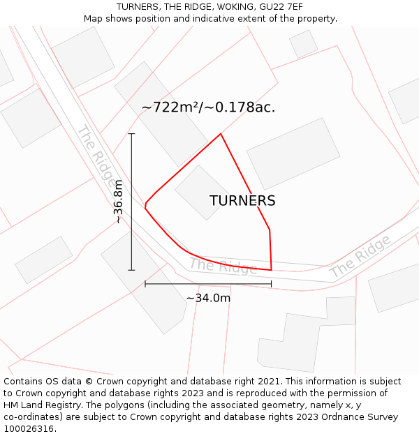 TURNERS, THE RIDGE, WOKING, GU22 7EF: Plot and title map
