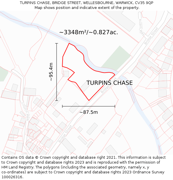 TURPINS CHASE, BRIDGE STREET, WELLESBOURNE, WARWICK, CV35 9QP: Plot and title map