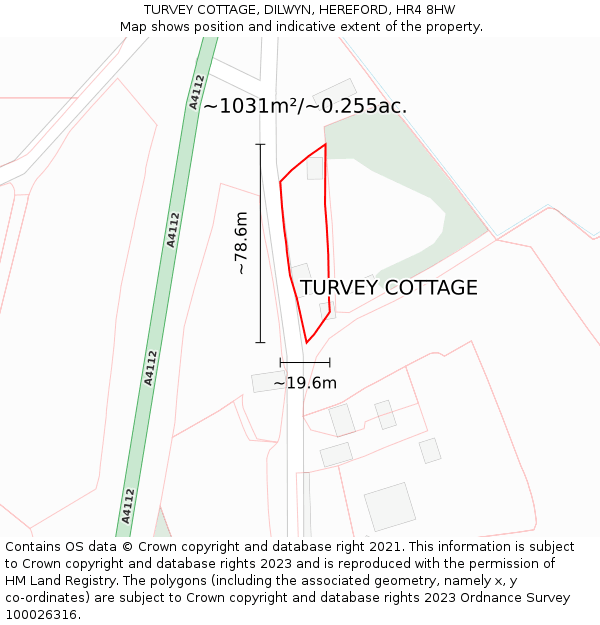 TURVEY COTTAGE, DILWYN, HEREFORD, HR4 8HW: Plot and title map