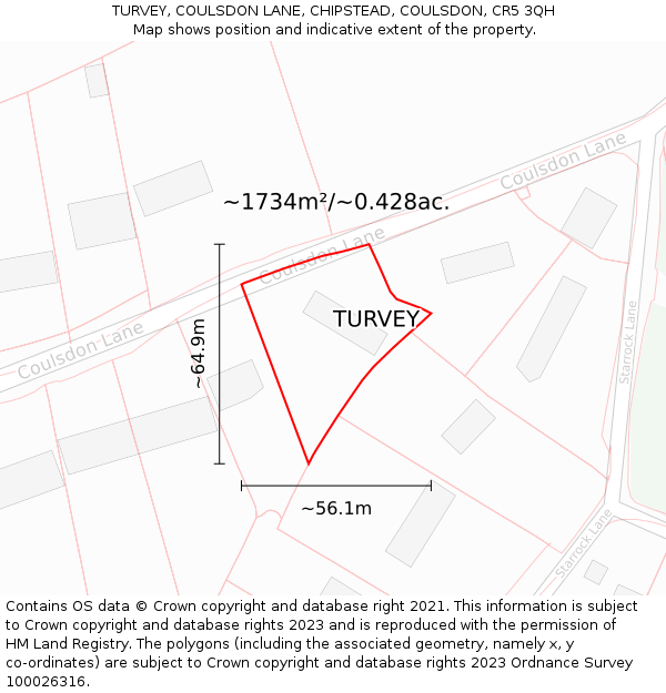 TURVEY, COULSDON LANE, CHIPSTEAD, COULSDON, CR5 3QH: Plot and title map