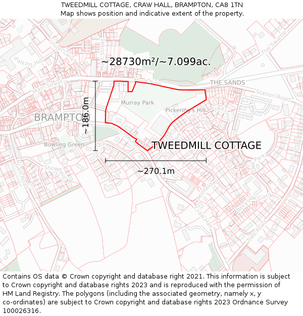 TWEEDMILL COTTAGE, CRAW HALL, BRAMPTON, CA8 1TN: Plot and title map