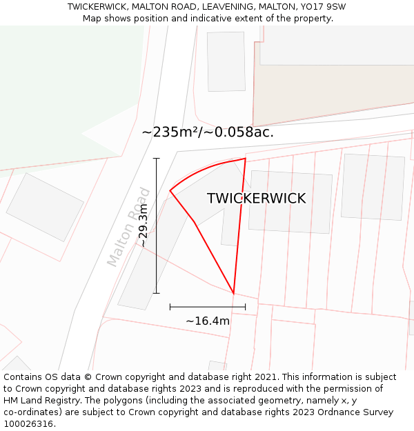 TWICKERWICK, MALTON ROAD, LEAVENING, MALTON, YO17 9SW: Plot and title map