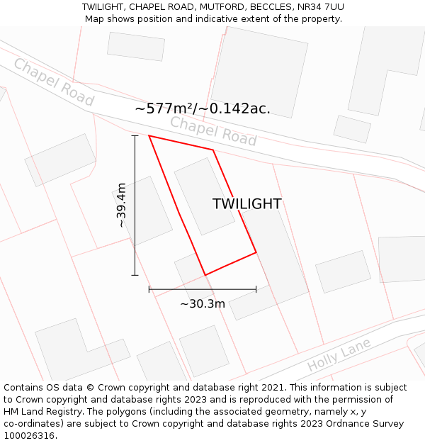 TWILIGHT, CHAPEL ROAD, MUTFORD, BECCLES, NR34 7UU: Plot and title map