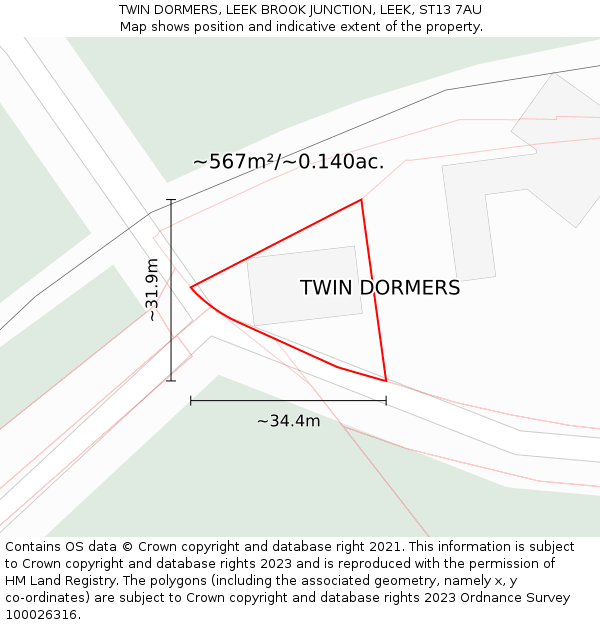TWIN DORMERS, LEEK BROOK JUNCTION, LEEK, ST13 7AU: Plot and title map