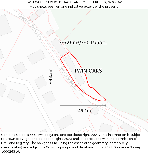 TWIN OAKS, NEWBOLD BACK LANE, CHESTERFIELD, S40 4RW: Plot and title map