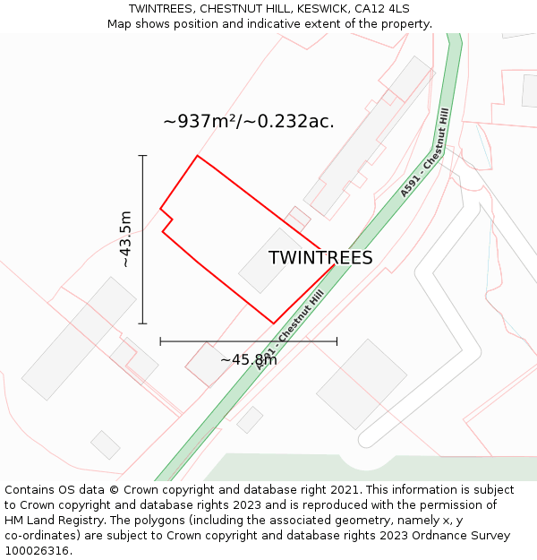 TWINTREES, CHESTNUT HILL, KESWICK, CA12 4LS: Plot and title map
