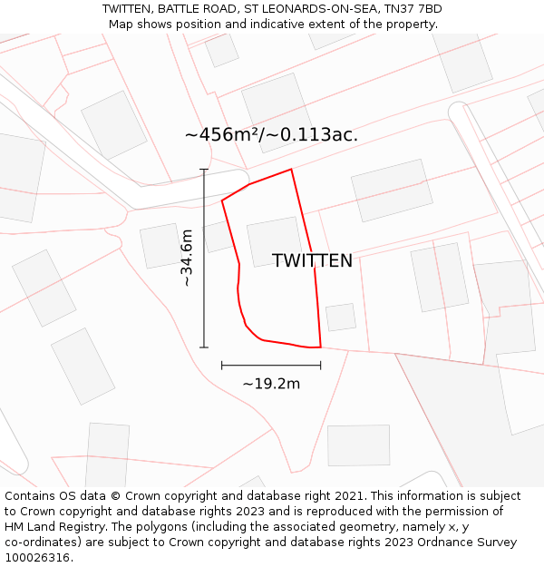 TWITTEN, BATTLE ROAD, ST LEONARDS-ON-SEA, TN37 7BD: Plot and title map