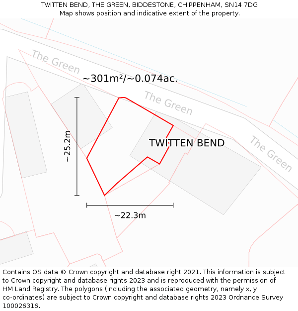 TWITTEN BEND, THE GREEN, BIDDESTONE, CHIPPENHAM, SN14 7DG: Plot and title map