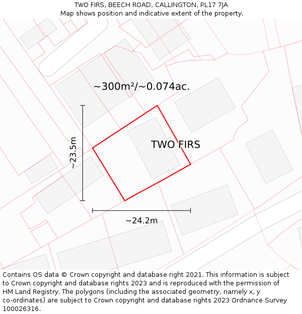 TWO FIRS, BEECH ROAD, CALLINGTON, PL17 7JA: Plot and title map
