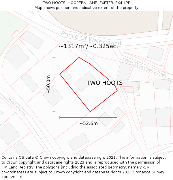 TWO HOOTS, HOOPERN LANE, EXETER, EX4 4PP: Plot and title map