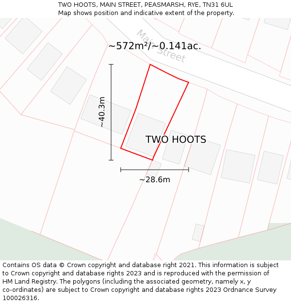 TWO HOOTS, MAIN STREET, PEASMARSH, RYE, TN31 6UL: Plot and title map