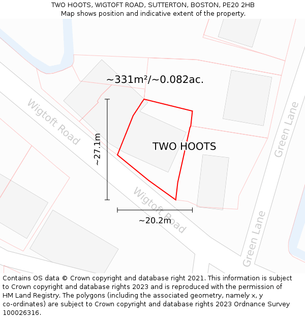 TWO HOOTS, WIGTOFT ROAD, SUTTERTON, BOSTON, PE20 2HB: Plot and title map
