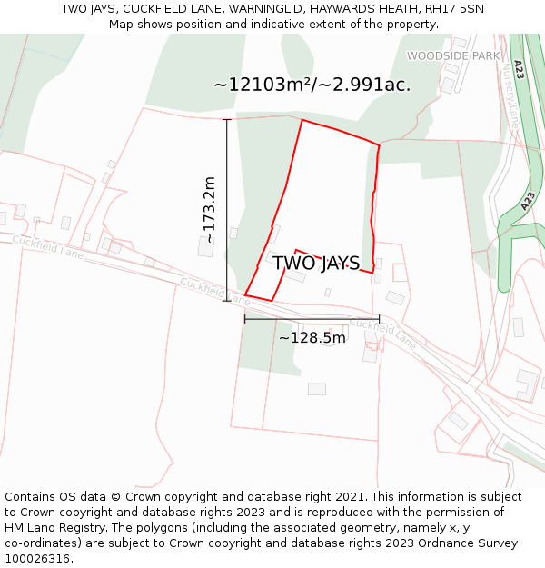 TWO JAYS, CUCKFIELD LANE, WARNINGLID, HAYWARDS HEATH, RH17 5SN: Plot and title map