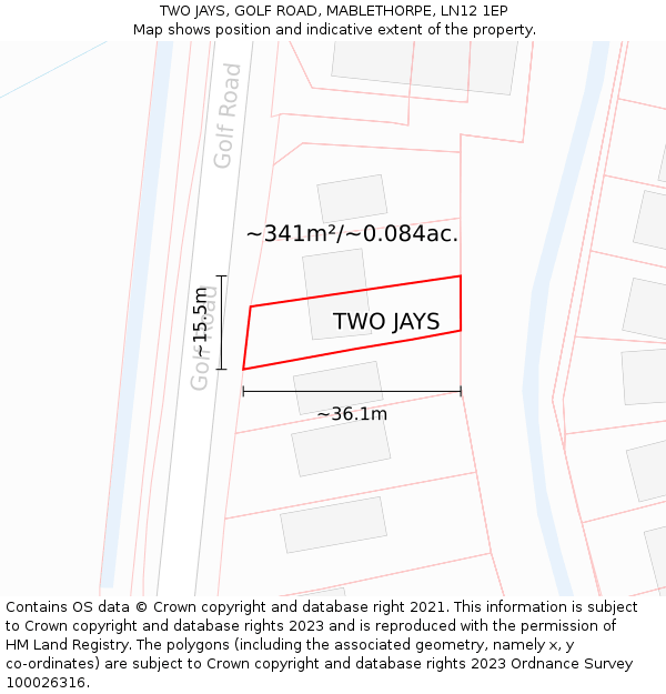 TWO JAYS, GOLF ROAD, MABLETHORPE, LN12 1EP: Plot and title map