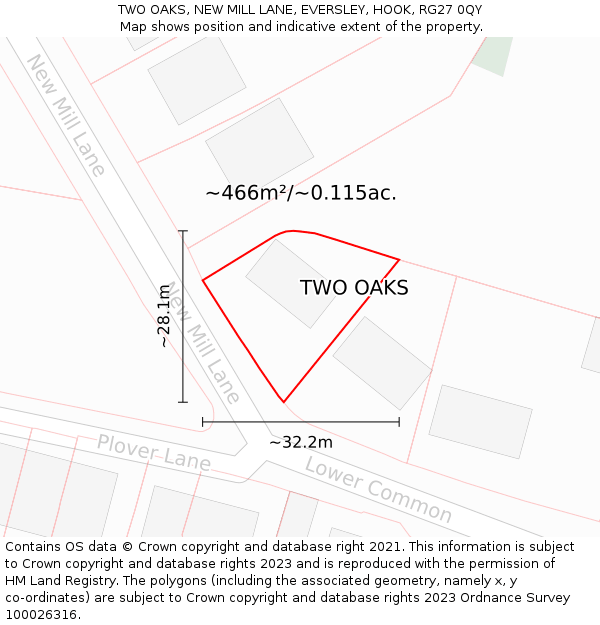 TWO OAKS, NEW MILL LANE, EVERSLEY, HOOK, RG27 0QY: Plot and title map