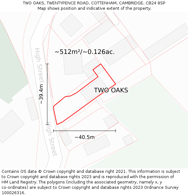 TWO OAKS, TWENTYPENCE ROAD, COTTENHAM, CAMBRIDGE, CB24 8SP: Plot and title map