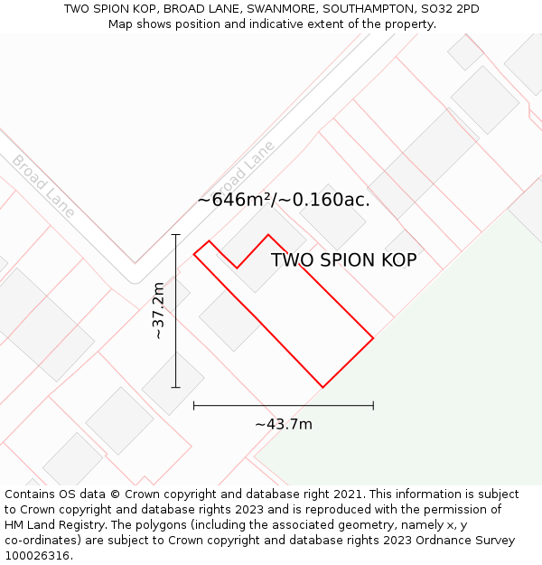 TWO SPION KOP, BROAD LANE, SWANMORE, SOUTHAMPTON, SO32 2PD: Plot and title map
