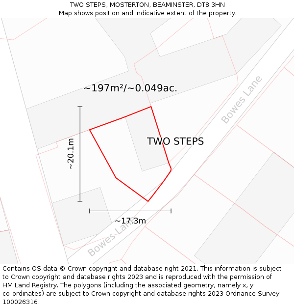TWO STEPS, MOSTERTON, BEAMINSTER, DT8 3HN: Plot and title map
