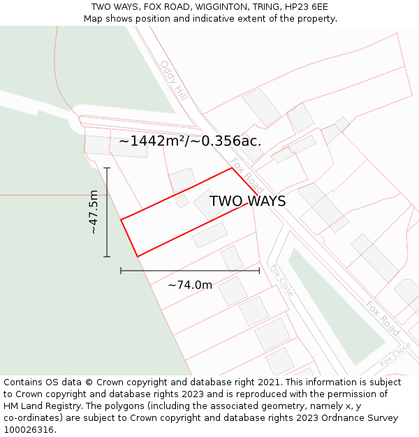 TWO WAYS, FOX ROAD, WIGGINTON, TRING, HP23 6EE: Plot and title map