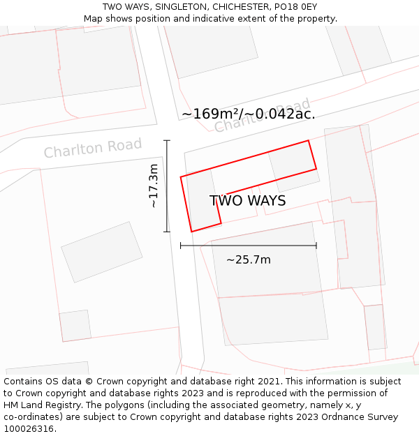 TWO WAYS, SINGLETON, CHICHESTER, PO18 0EY: Plot and title map