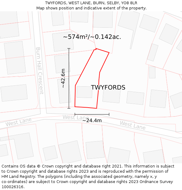 TWYFORDS, WEST LANE, BURN, SELBY, YO8 8LR: Plot and title map