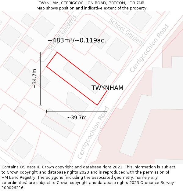 TWYNHAM, CERRIGCOCHION ROAD, BRECON, LD3 7NR: Plot and title map
