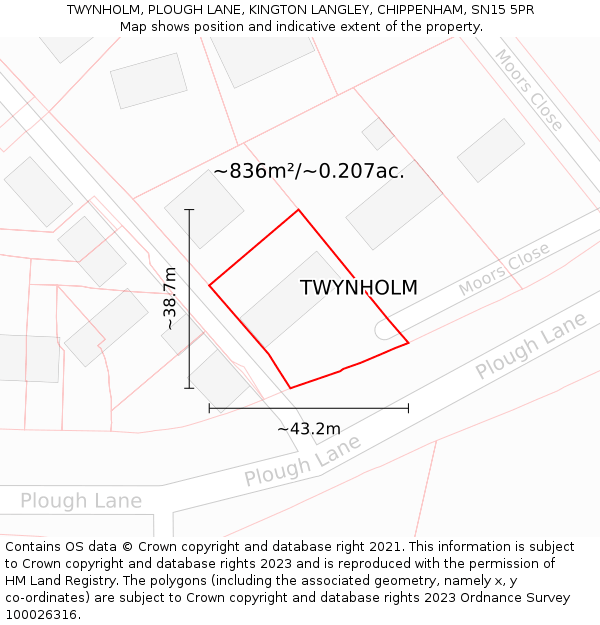 TWYNHOLM, PLOUGH LANE, KINGTON LANGLEY, CHIPPENHAM, SN15 5PR: Plot and title map