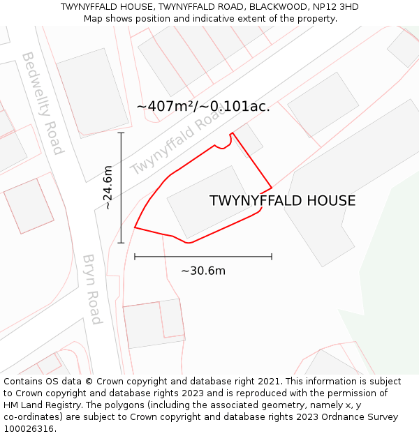 TWYNYFFALD HOUSE, TWYNYFFALD ROAD, BLACKWOOD, NP12 3HD: Plot and title map
