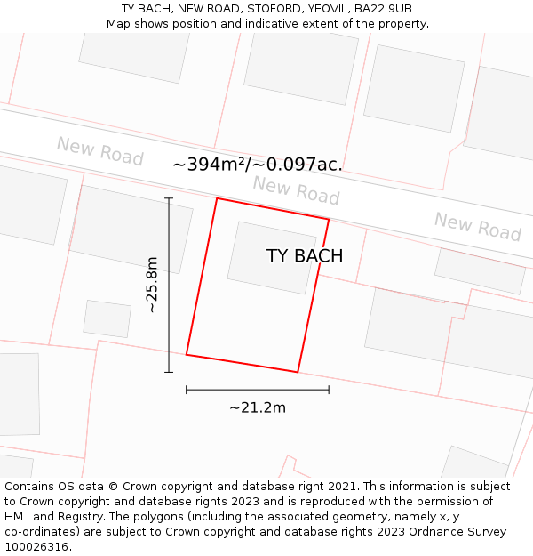 TY BACH, NEW ROAD, STOFORD, YEOVIL, BA22 9UB: Plot and title map