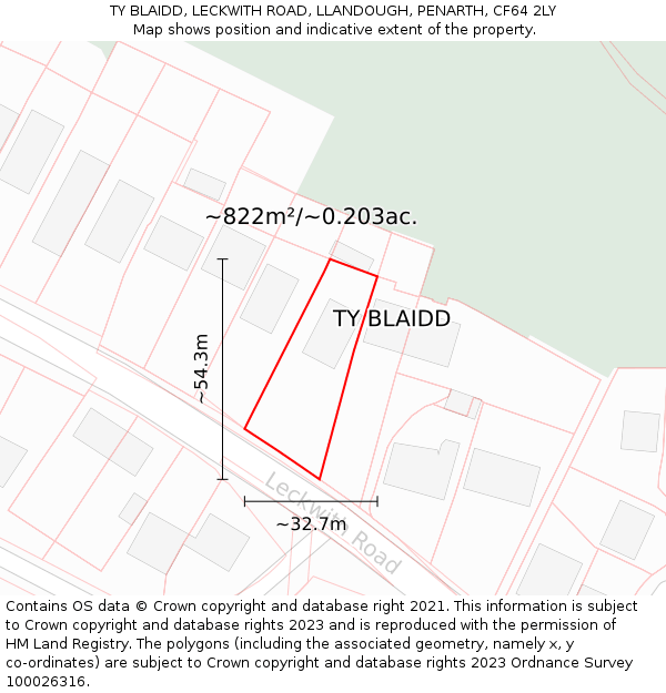 TY BLAIDD, LECKWITH ROAD, LLANDOUGH, PENARTH, CF64 2LY: Plot and title map