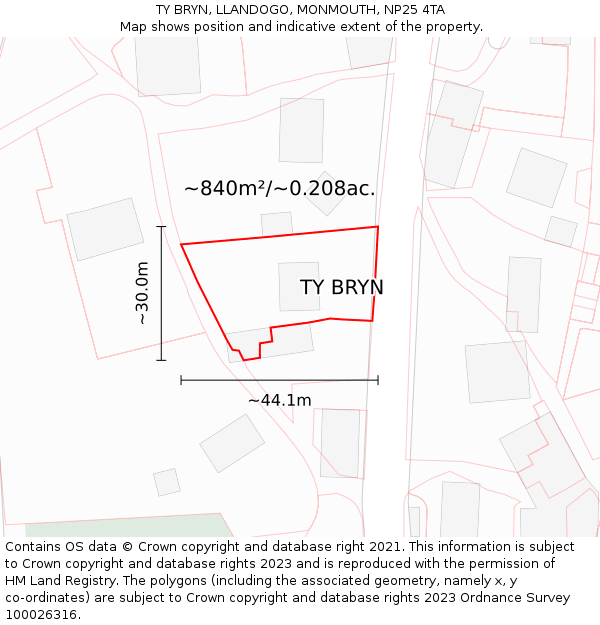 TY BRYN, LLANDOGO, MONMOUTH, NP25 4TA: Plot and title map