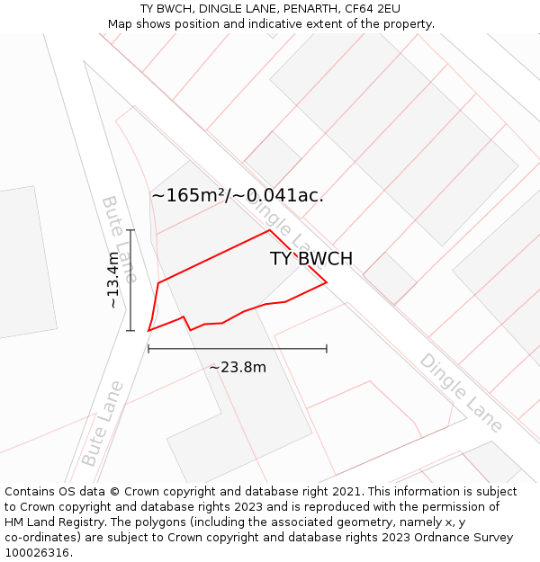 TY BWCH, DINGLE LANE, PENARTH, CF64 2EU: Plot and title map