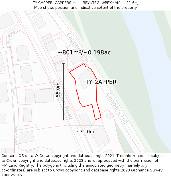 TY CAPPER, CAPPERS HILL, BRYNTEG, WREXHAM, LL11 6HJ: Plot and title map