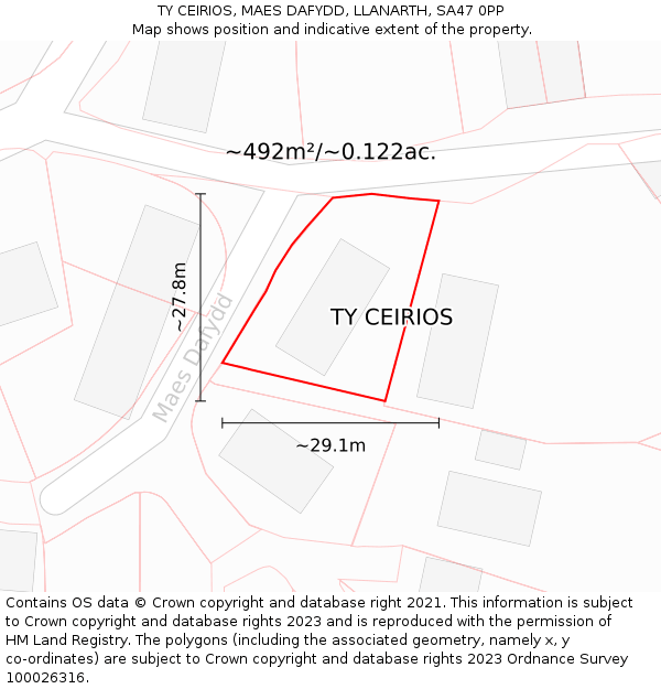 TY CEIRIOS, MAES DAFYDD, LLANARTH, SA47 0PP: Plot and title map