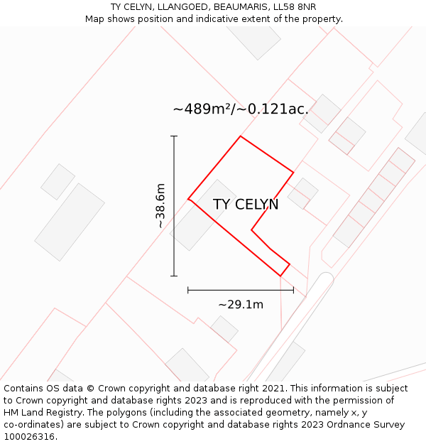 TY CELYN, LLANGOED, BEAUMARIS, LL58 8NR: Plot and title map