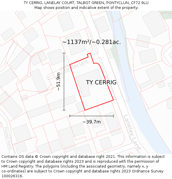 TY CERRIG, LANELAY COURT, TALBOT GREEN, PONTYCLUN, CF72 9LU: Plot and title map