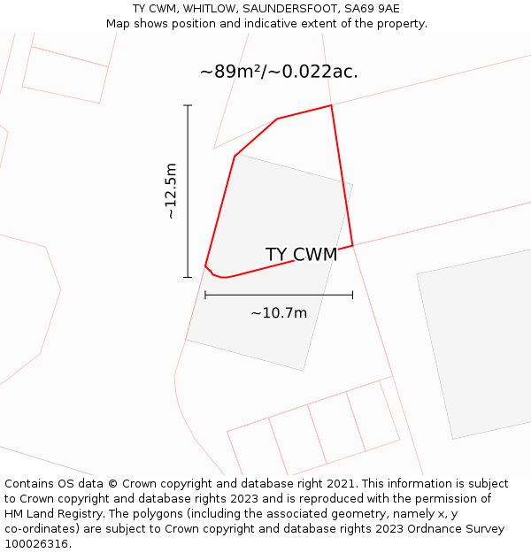 TY CWM, WHITLOW, SAUNDERSFOOT, SA69 9AE: Plot and title map