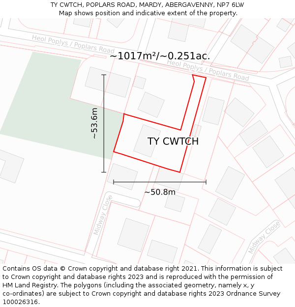 TY CWTCH, POPLARS ROAD, MARDY, ABERGAVENNY, NP7 6LW: Plot and title map