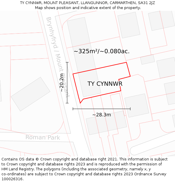 TY CYNNWR, MOUNT PLEASANT, LLANGUNNOR, CARMARTHEN, SA31 2JZ: Plot and title map