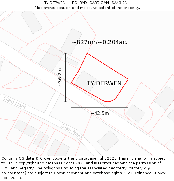 TY DERWEN, LLECHRYD, CARDIGAN, SA43 2NL: Plot and title map