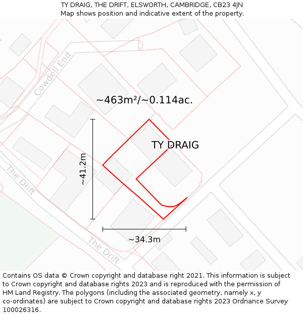TY DRAIG, THE DRIFT, ELSWORTH, CAMBRIDGE, CB23 4JN: Plot and title map