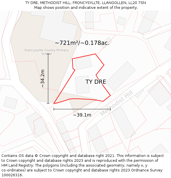 TY DRE, METHODIST HILL, FRONCYSYLLTE, LLANGOLLEN, LL20 7SN: Plot and title map