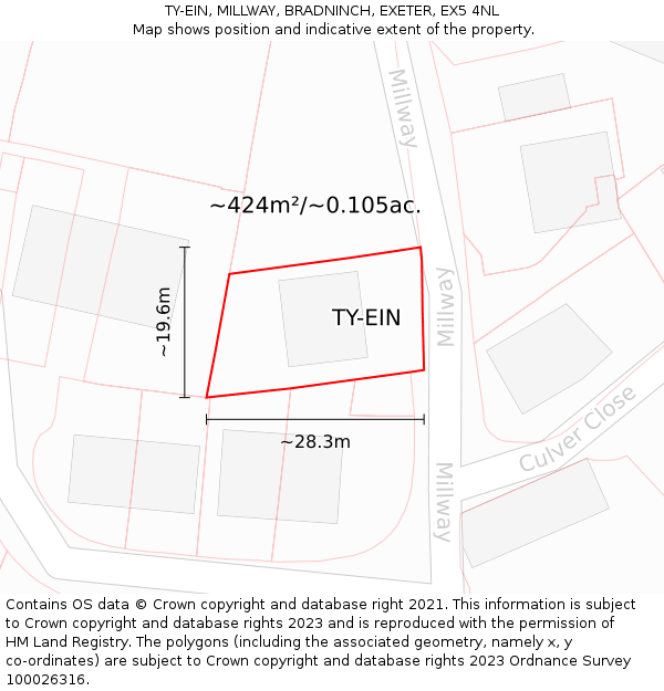 TY-EIN, MILLWAY, BRADNINCH, EXETER, EX5 4NL: Plot and title map