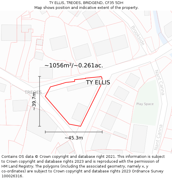 TY ELLIS, TREOES, BRIDGEND, CF35 5DH: Plot and title map
