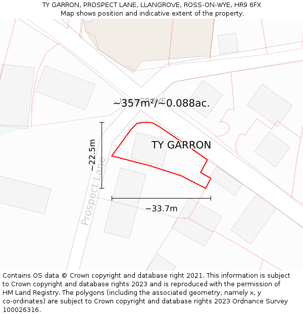TY GARRON, PROSPECT LANE, LLANGROVE, ROSS-ON-WYE, HR9 6FX: Plot and title map