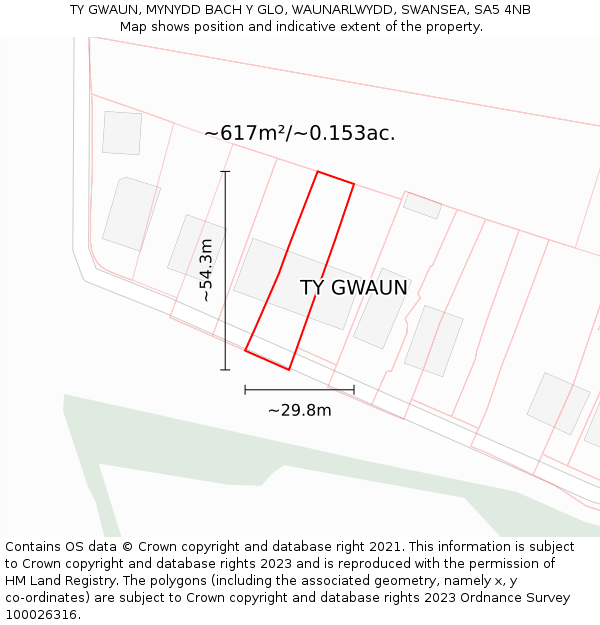 TY GWAUN, MYNYDD BACH Y GLO, WAUNARLWYDD, SWANSEA, SA5 4NB: Plot and title map