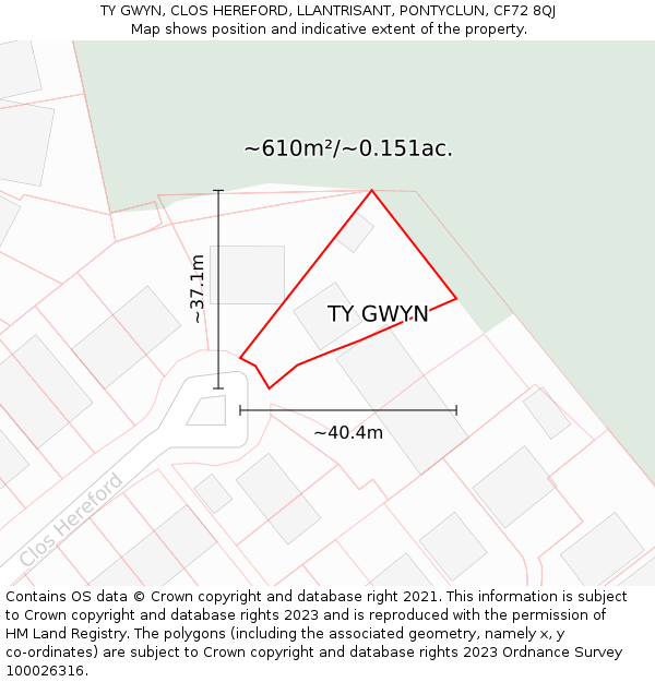 TY GWYN, CLOS HEREFORD, LLANTRISANT, PONTYCLUN, CF72 8QJ: Plot and title map